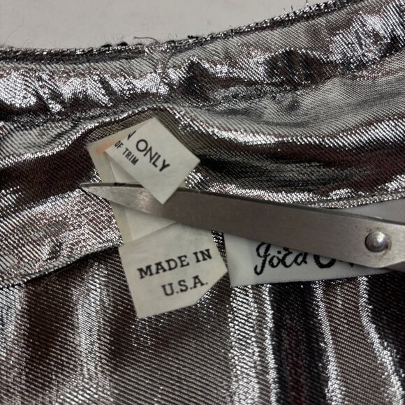 Vintage 70s Disco Shirt Womens Medium Silver Metallic Surplice Wrap Sequin Eveni - Picture 11 of 12